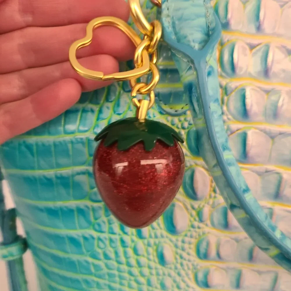 Red Strawberry Purse Charm and Key Ring